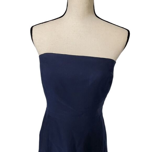 Loft Cotton Strapless Navy Midi Dress - Picture 3 of 9
